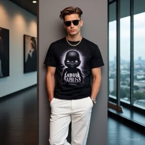 Classic Black T-Shirt for Boys with Ghost Print