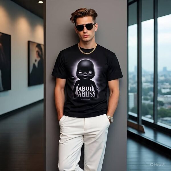 Classic Black T-Shirt for Boys with Ghost Print